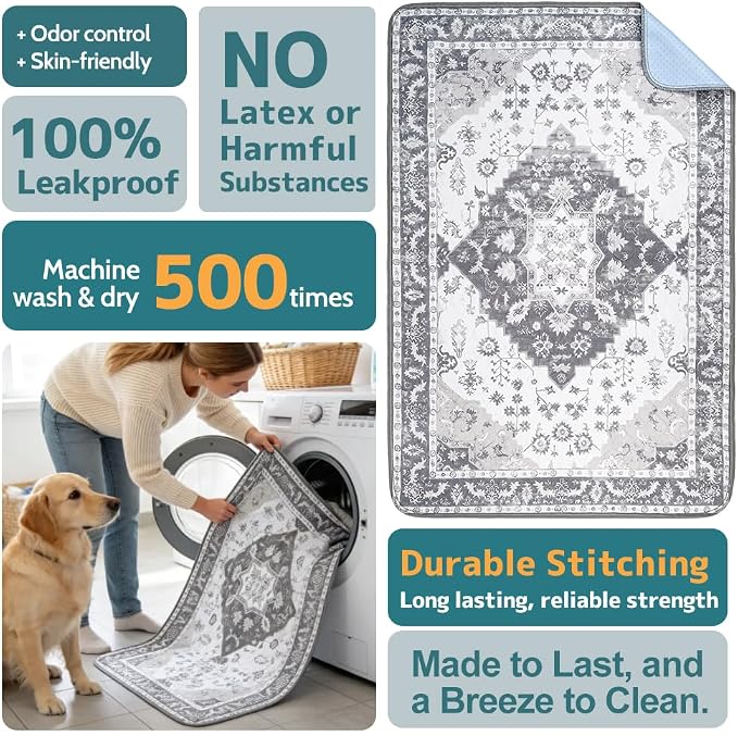 Washable Pee Pads for Dogs, 2 Pack Reusable Puppy Training Pads 36"x36" Super Absorbent Waterproof Dog Training Pads, Non-Slip Potty Pads, Whelping Pads Litter Mat Light Grey Medallion