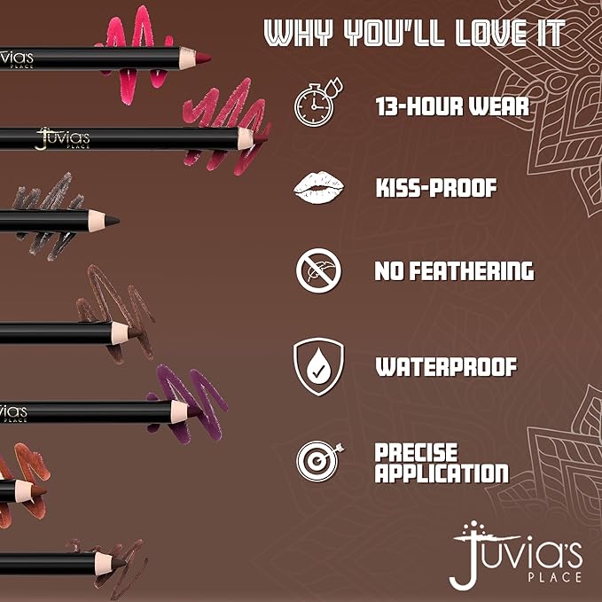 Juvia's Place Long Wear Lip Pencil – Coffee Bean – Waterproof & Kiss-proof, Long Lasting Lip Liner, Smooth Makeup Application - Soft Matte Finish Base for Lipstick - 13 Hours of Wear for Everyday Use