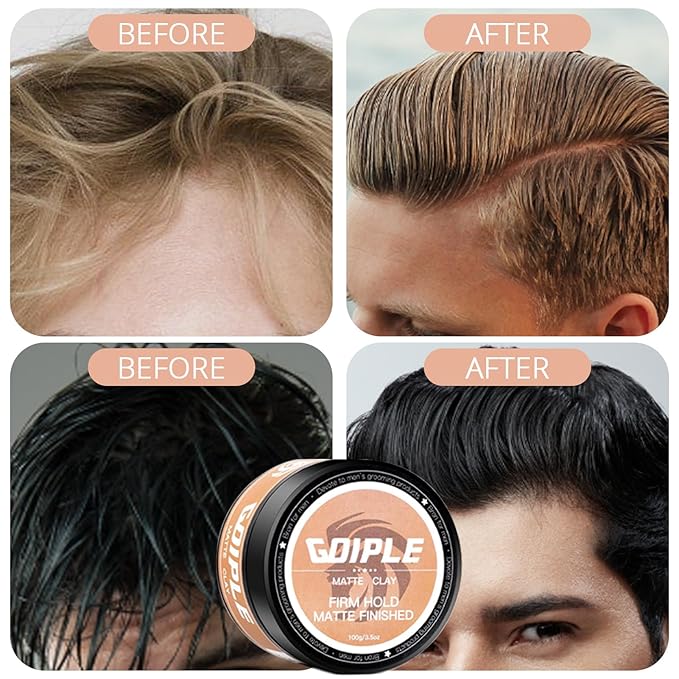 2PCS Hair Styling Clay for Men Firm Hold, Matte Finish Hair Clay Hair Paste for Men Water Based Matte Texture Pomade Mens Hair Products Add Volume, Firm Hold Clay Pomade Ideal for All Men's Hair Types