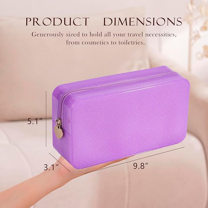 RSRSLEII Stardust Twinkle Jelly Travel Makeup & Toiletry Bag, Waterproof PVC Cosmetic Bag/Case for Women，Zipper SPF Beach Bag for Sunscreen Skincare and Daily Essentials (07Purple-Large)