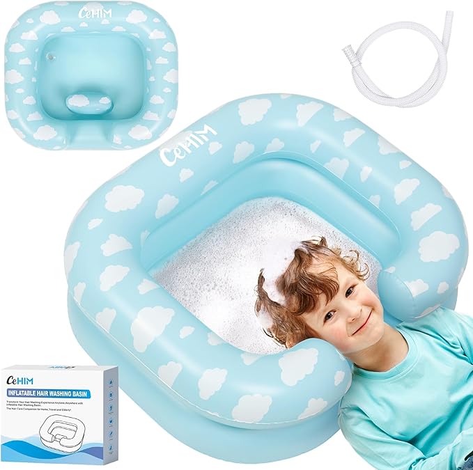 Inflatable Shampoo Basin for Kids - Hair Washing Basin for Children,Teens,Toddler With Neck Support, Portable Shampoo Bowl for use In Bed,on Bathtub,On Floor,or Sink,Tear-Free Rins
