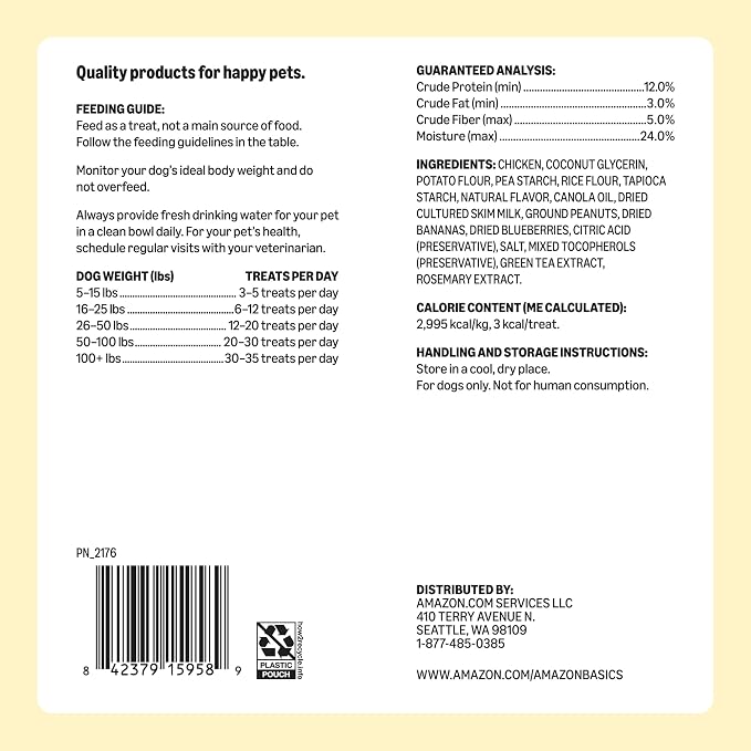 Amazon Basics Peanut Butter & Banana Flavor Training Treats for Dogs, 1 lb. Bag (16 oz) (Previously Wag)