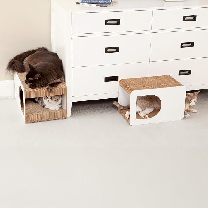 EHEYCIGA Cardboard Cat Scratcher House, 17-Inch Cat Scratch pad, White | Cat Scratching Board for Indoor Kitten Cats, High-density Corrugated Paper, Multi-function, Anti-scratch, Easy Install