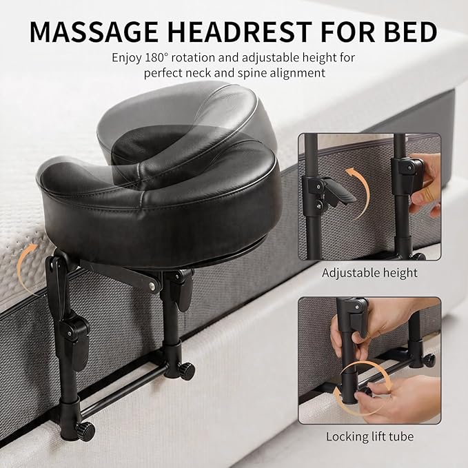 Massage Headrest for Bed,Adjustable Home Massage Face Cradle, No-Tools Assembly Massage Table Kit, Portable Face Down Pillow After Eye Surgery (Black)