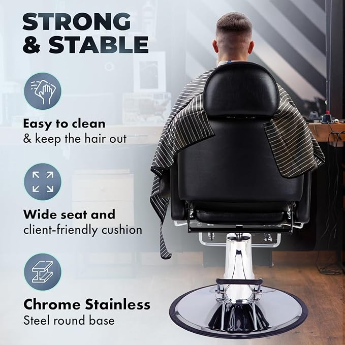 Buy-Rite Sue Reclining Styling Chair - All-Purpose Hydraulic Salon Chair for Hair Stylists & Barbers, Adjustable Headrest, 150° Recline, Heavy-Duty Chrome Base, SY-6769AP