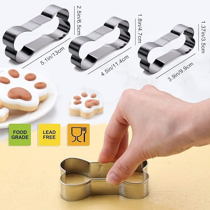 2 packs 6-Cavity Dog Cat Paw Silicone Mold & 3 Packs Stainless Steel Bone Cookie Cutter，for Chocolate, Candy, Pudding, Jelly, Dog Treats.