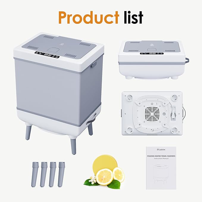[Truly Upgrade Foldable] Luxury Towel Warmer, 35L Extra Large Towel Warmer Bucket Fits 4 Oversized 40"x70"Towels, Fast Heat Portable Blanket Heater for Bathroom Spa PJs &More, Pear White