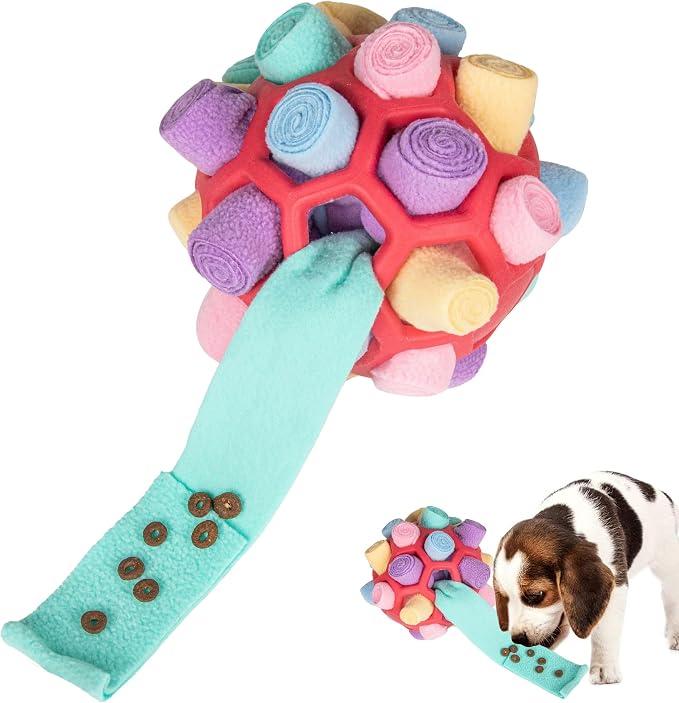 Mira's Pocket Dog Snuffle Ball Toy, Mental Stimulation Chew Toy for Dogs & Cats, 14cm Licking Mat Treat Dispensing Ball with Hollow Design, Slow Feeder for Fast Eaters (Red)