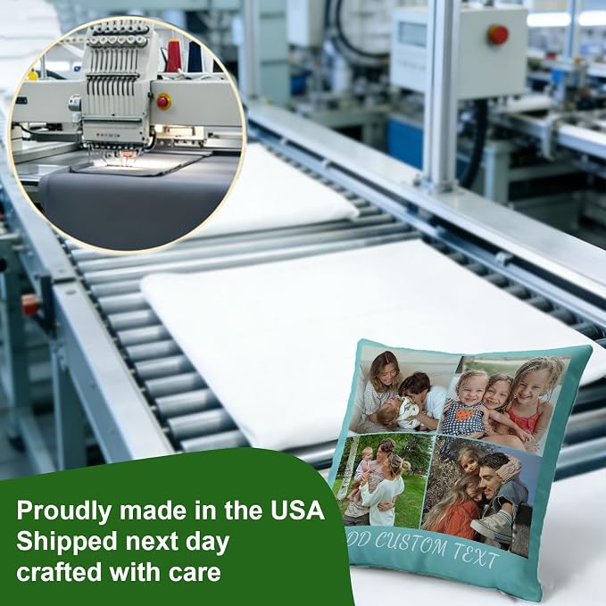 Bemaystar Custom Pillow with Picture & Text, Ships Next Day, Made in USA - Personalized Pillowcover- Love Keepsake, Customized Gifts, Mothers Day Decorative Throw Pillow(No Insert)-4photos