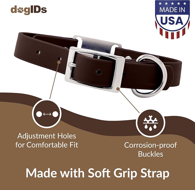 dogIDs Personalized Dog Collar – ScruffTag Custom Waterproof Biothane Dog Collar with Laser-Engraved Name, Durable & Odor-Resistant – USA Made | Brown, 3/4 in x 14 in (Fits Neck Sizes 12-16 in)
