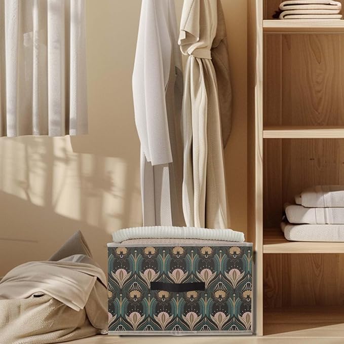 Art Deco Floral Storage Bins Basket, Vintage Maximalist Gothic Bats and Flowers Collapsible Fabric Storage Box Organizer Toybox for Bedroom Bathroom Clothes Books Toys