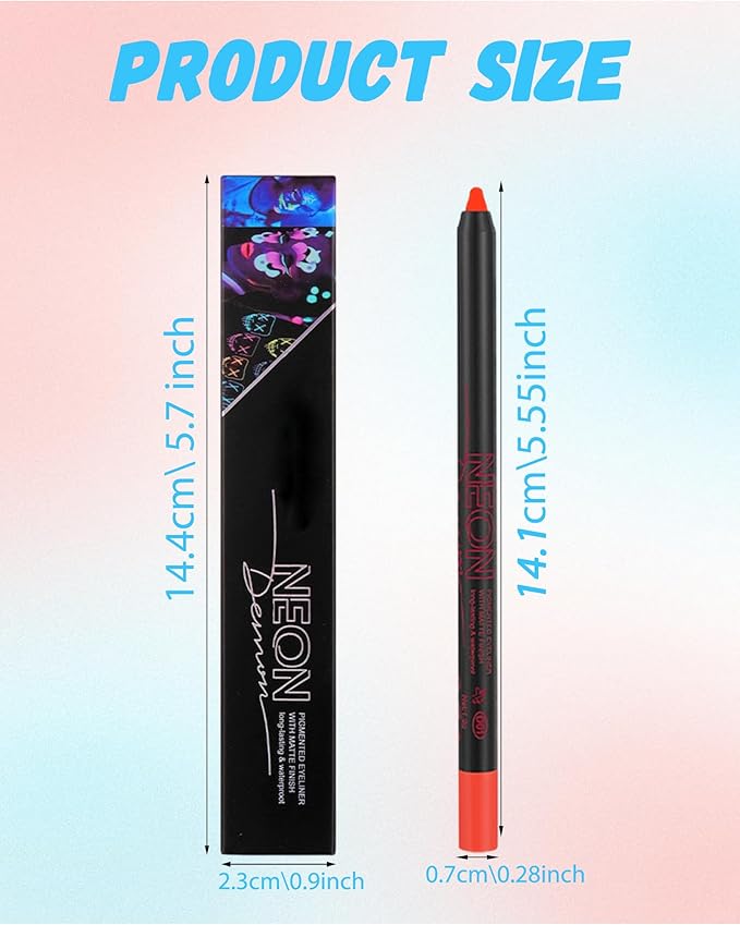 UV Neon Colored Gel Eyeliner Pencil, Matte Rainbow Colorful Eyeliner Pencils Glow in the Dark Makeup, Waterproof Long Lasting Eye Liner Pen with Sharpener for Halloween Face Body Painting-B05 Orange