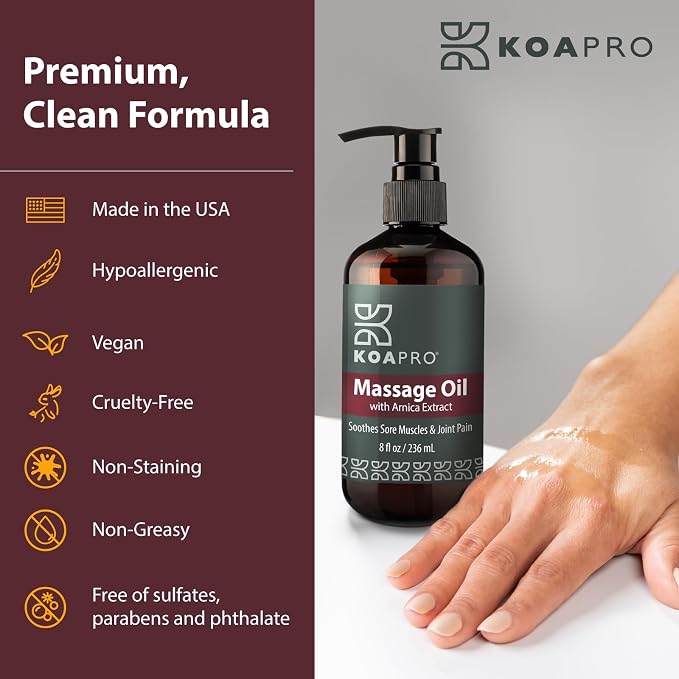 KOAPro Massage Oil for Massage Therapy 2 Pack - Lavender Massaging Oil for Muscle Relaxing, Premium Arnica Massager Oil for Pain Relief, Natural Anti Cellulite Extract for All Skin Types 8 Fl Oz