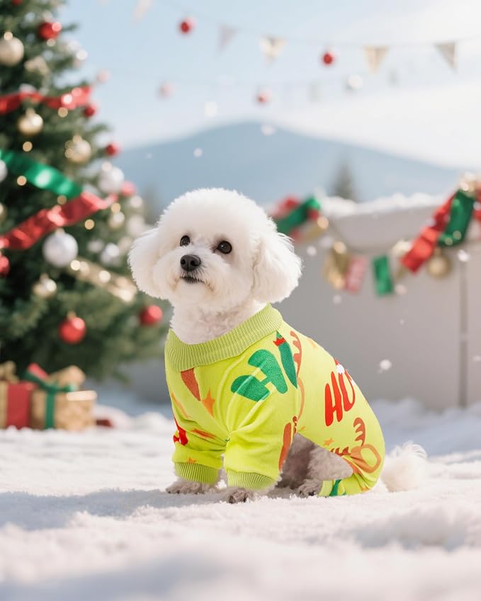PET SHOW 4 Pack Christmas Fleece Dog Pajamas Warm for Small Dogs | Soft stretchy dogs onesies,boy girl pjs with sleeve,holiday jumpsuit costume for small pets cats,S