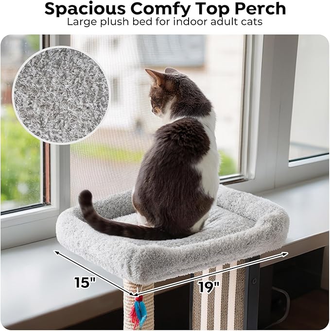 Veehoo 35" Tall Cat Scratching Post for Indoor Cats, Sturdy Cat Scratch Pad | Scratch Post with Plush Top Bed & Replaceable Metal Frame Scratching Board, Easy assembly