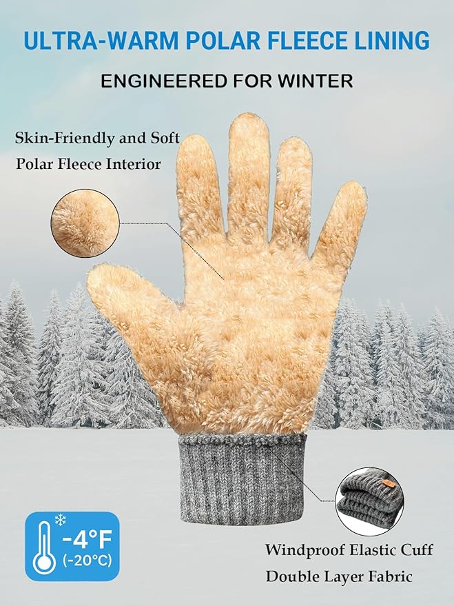 JIZCTBN Winter Thermal Gloves for Men Women - Upgraded Touch Screen Warm Fleece Lining Gloves for Running, Cold Weather