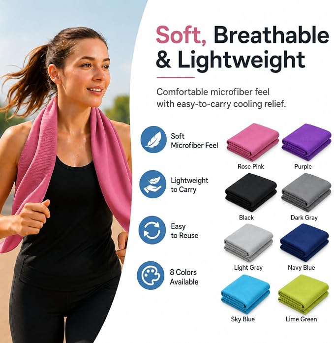 Ice & Sweat Towels, 43.3" x 15.7" - Cooling Neck Wraps for Summer Heat - Quick Cool Down for Gym, Running, Golf, Yoga & Sports