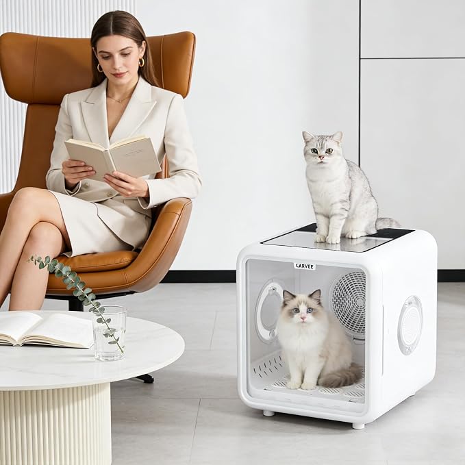 72L Cat & Dog Drying Box, 360° High-Efficiency Pet Dryer with 5 Air Outlets, 66 Million Negative Ions, NTC Smart Temperature Control, Quiet Pet Grooming Blower for Cats & Dogs up to 45 lbs