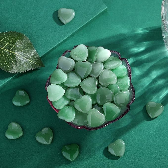 QINJIEJIE 20 PCS Green Aventurine Natural Heart Healing Crystals Polished Crystal Cute Mini Stones Pocket Palm Love Gemstones Set Bulk Wholesale Reiki Energy Balancing Meditation Valentine's Day Gift