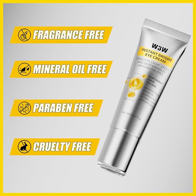 Instant Bright Eye Cream with Caffeine & Retinol - Anti-Aging Eye Cream for Dark Circles, Puffiness & Wrinkles, Brightening & Firming Formula with Niacinamide & Hyaluronic Acid
