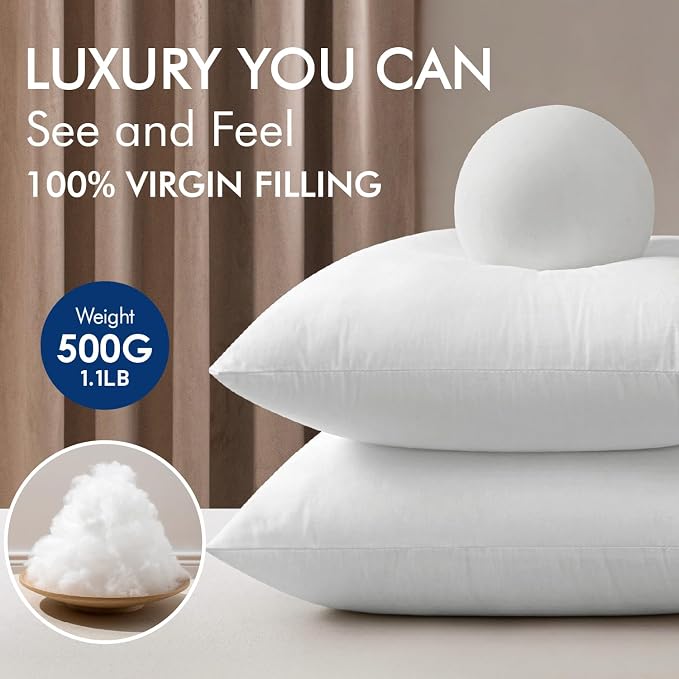 MIULEE 12x12 Inch Pillow Inserts Pack of 4-100% Cotton Cover | White Throw Pillow with 100% Virgin Microfiber for Bed Sofa Couch Living Room, All-Season Decorative Back Support