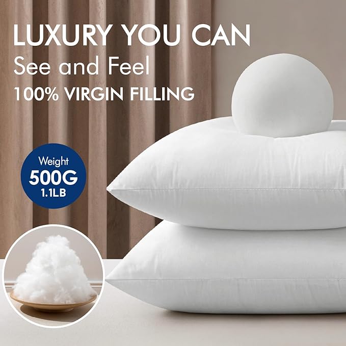 MIULEE 24x24 Inch Pillow Inserts Pack of 4-100% Cotton Cover | White Throw Pillow with 100% Virgin Microfiber for Bed Sofa Couch Living Room, All-Season Decorative Back Support