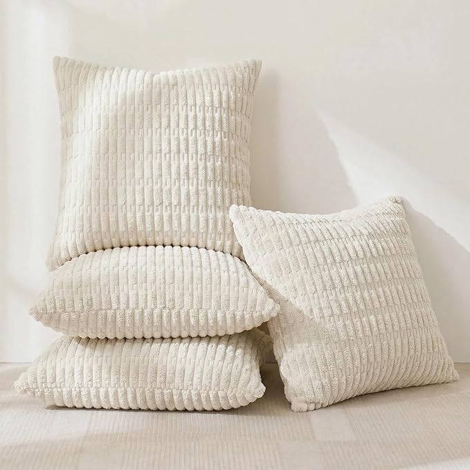 Fancy Homi 4 Packs Decorative Throw Pillow Covers for Living Room Couch Bed, Modern Farmhouse Boho Home Décor Accent Cushion Case, 14" x 14", Cream