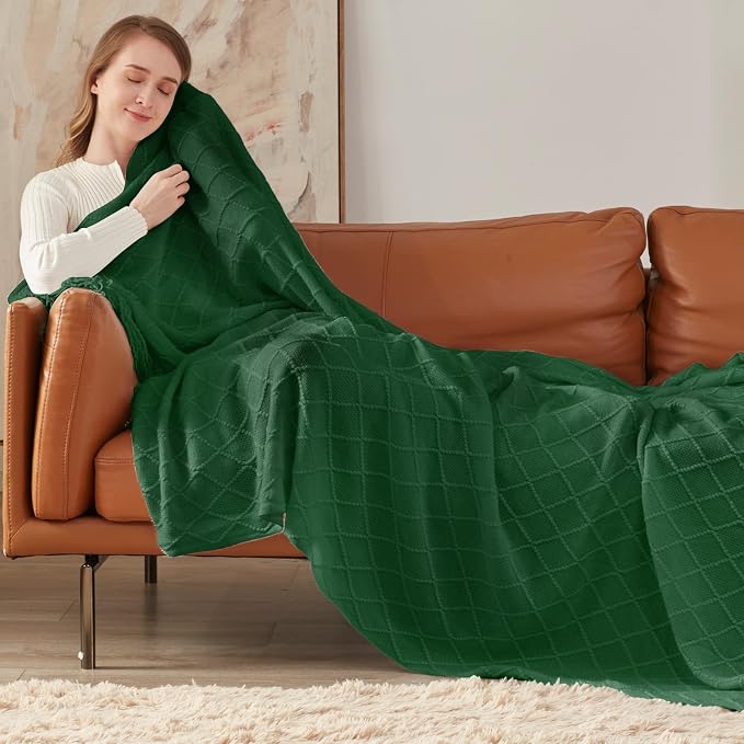 inhand Sand Gold Green Knitted Throw Blanket for Couch and Bed, 50"x60" | Soft Living Room Home Decor Knitted Blanket with Tassel, Outdoor Lightweight Breathable , Farmhouse Warm Woven Decorative