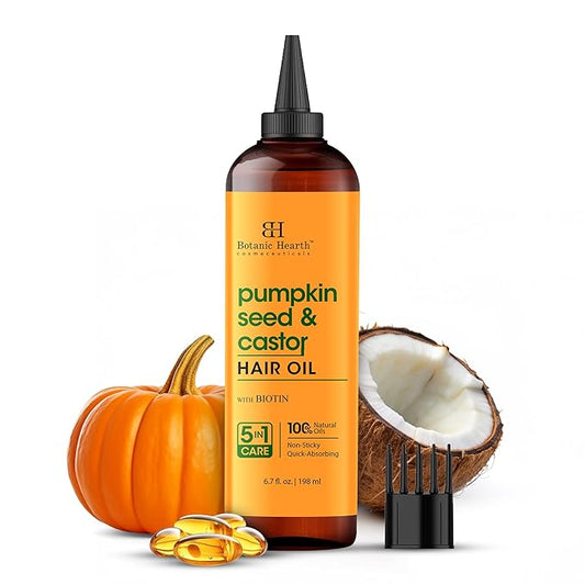 Botanic Hearth Hair Oil for Hair Growth & Home Hair Perm Kit | Strengthening Dry, Frizzy, Damaged Hair & Scalp Treatment | All Hair Types | Pumpkin & Castor Hair Oil - 6.7 Fl Oz