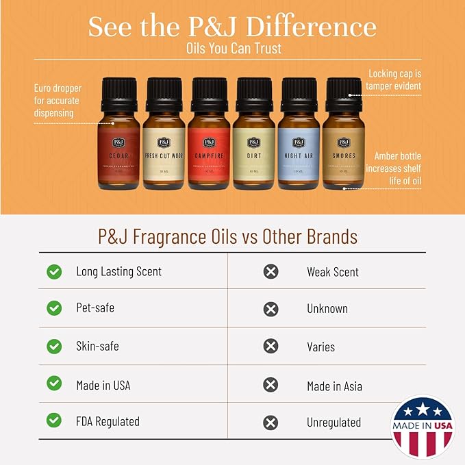 P&J Trading Fragrance Oil Camping Set | Campfire, Smores, Dirt, Fresh Cut Wood, Night Air, and Cedar Candle Scents for Candle Making, Freshie Scent, Soap Making Supplies, Diffuser Oil Scents