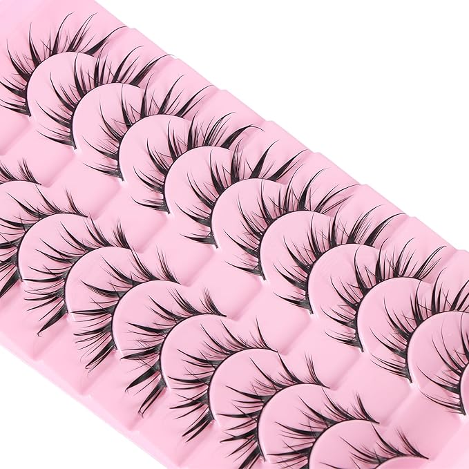 outopen 10 Pairs Fox Eye Manga Lashes Japanese Cosplay Lashes Doll Style Spiky Anime Lashes Wispy Cat Eye False Lashes Extensions(Fox Manga 10-15 MM)
