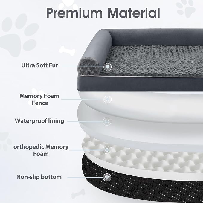 BFPETHOME Orthopedic Washable Human Dog Bed for Adult & Dog Cozy Sleep | Human Size Waterproof Big Soft Pet Couch Bed for Adult & Dogs Relax with Removable Cover Supportive Foam Dark Grey 71x46 Inch
