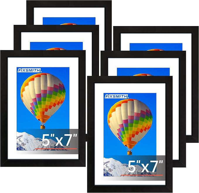 5x7 Picture Frame Set of 6, Black Photo Frames Bulk with HD Plexiglass, Display Pictures 4x6 with Mat or 5x7 Without Mat, Multi Picture Frames Collage for Tabletop or Wall Display