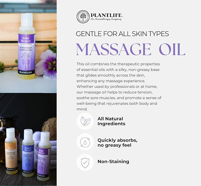 Plantlife Lavender Massage Oil - Absorbs Deeply into The Skin and is Circulated Throughout, Providing Optimum Benefit to The Mind and Body - Made in California 4 oz