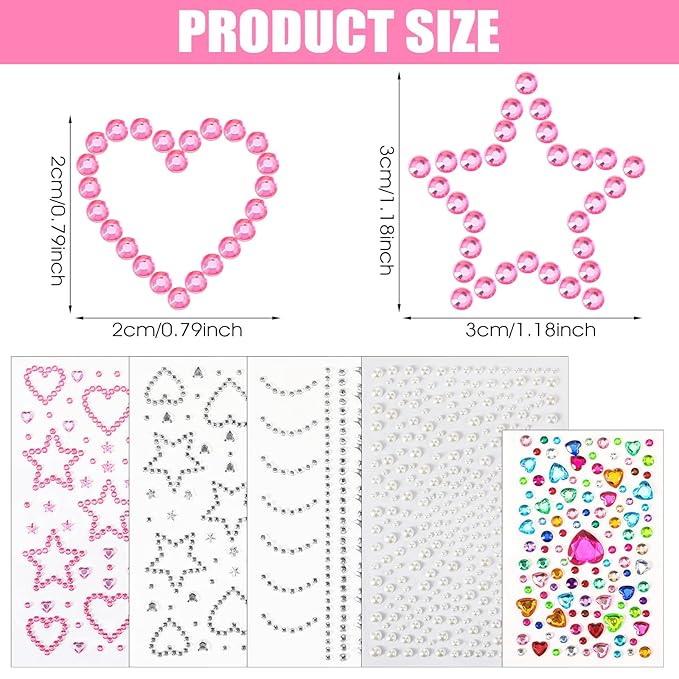 Star Face Stickers Gems for Women, Self Adhesive Face Rhinestones Hair GemsHeart Star Moon Shape Accessories with Tweezers for Makeup Body Hair Decor Festival Craft
