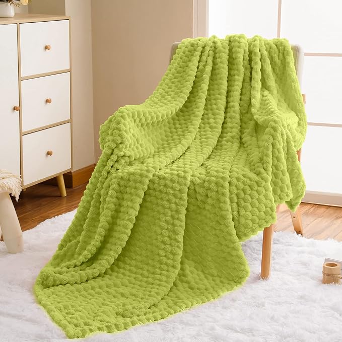 Vessia Flannel Fleece Throw Blanket(50x70 inch), 3D Jacquard Green Fuzzy and Warm Blanket for Couch,Sofa,Bed,Chair, 300GSM Super Soft Touch Cozy Lightweight Throw for All-Season Home Decor