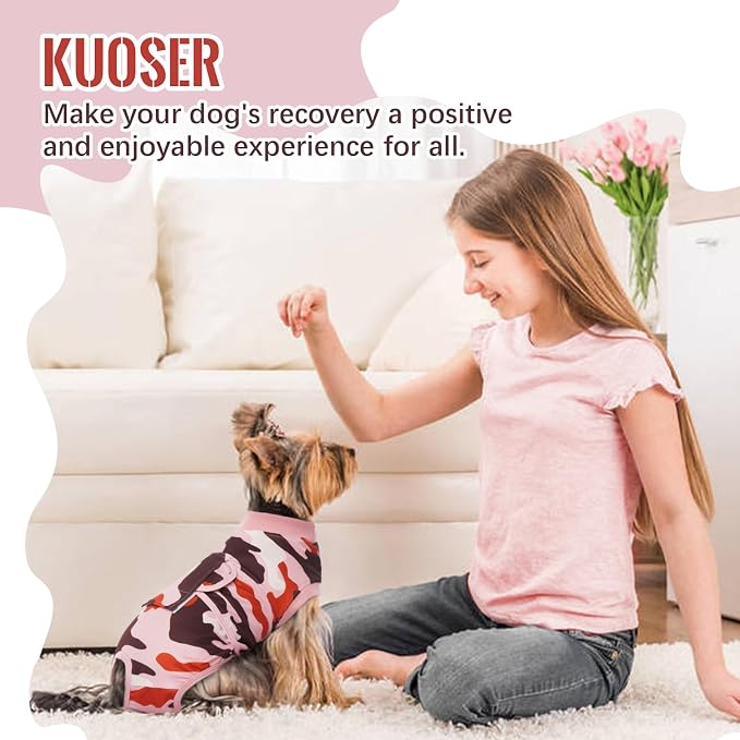 Kuoser Recovery Suit for Dogs Cats, Soft Dog Surgery Suit Female Male Spay | Professional Dog Onesie for Surgery, Substitute E-Collar & Cone, Prevent Licking Dog surgical suit Pet Neuter Suit