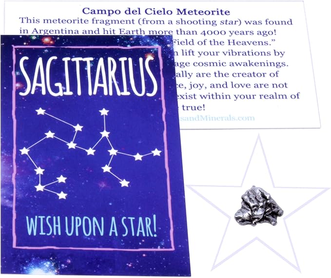 DANCING BEAR Sagittarius Zodiac Healing Crystals Gift Set (14 Pc): 9 Stones, 18K Gold-Plated Constellation Necklace, Meteorite, Succulent Candle, Palo Santo Smudge Stick & Info Guide, Made in The USA