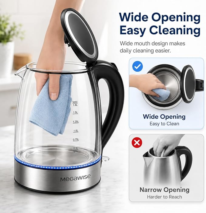 Megawise Electric Glass Kettle with Auto Shut-Off (1.8L)