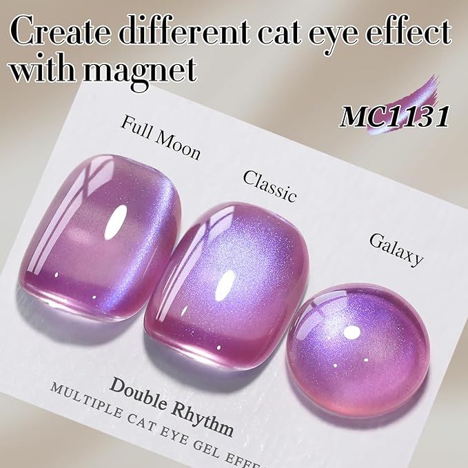 Double Rhythm 15ML Ice Glass Cat Eye Gel Polish with Magnet Holographic Glitter Shimmer Translucent Sheer Color Salon Soak Off Magnetic Nail at Home (Rose Violet-MC1131)