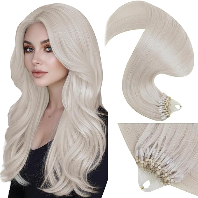 LaaVoo Micro Link Hair Extensions Human Hair Platinum Blonde Micro Loop Hair Extensions Real Human Hair Long Straight 24 in 50g/50s