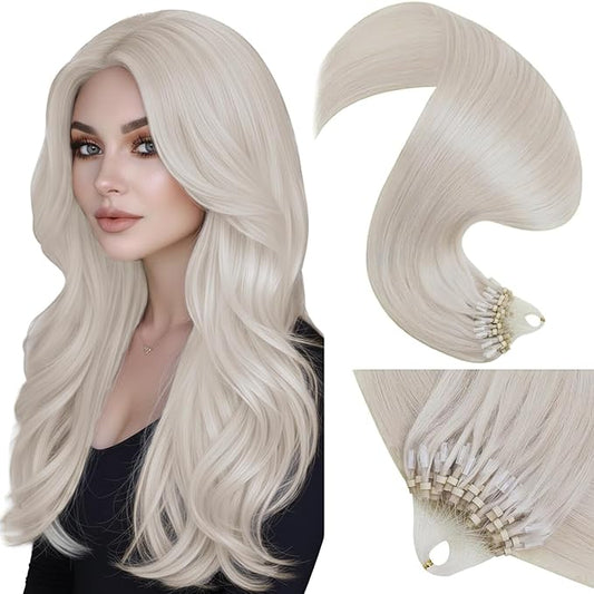 LaaVoo Micro Link Hair Extensions Human Hair Platinum Blonde Micro Loop Hair Extensions Real Human Hair Long Straight 24 in 50g/50s
