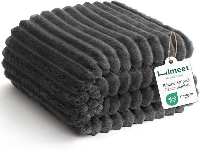 HIMEET Charcoal Grey King Blanket for Bed, 300GSM Ribbed Fleece, 108 x 90 | Ultra Soft Flannel, All-Season Lightweight Warmth, Generous Bed Coverage & Home Decor, Gift for Men & Women, Machine Washable