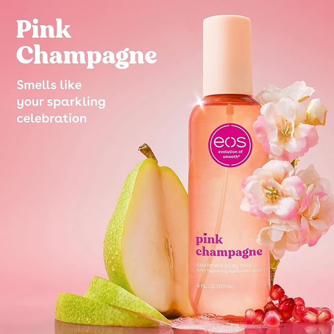 eos Cashmere Body Mist, Pink Champagne, Body Spray for Women, Hair Mist, Moisturizing, Hyaluronic Acid, Glycerin, Vegan, Cruelty-free, 6 fl oz