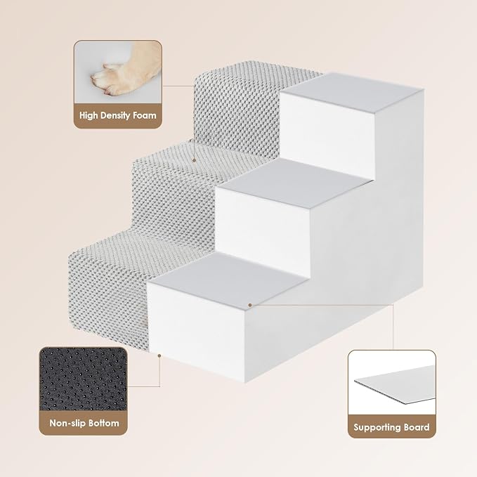 EHEYCIGA Dog Stairs for Small Dogs 13.5" H, 3-Step Dog Steps for Cats, Light Grey
