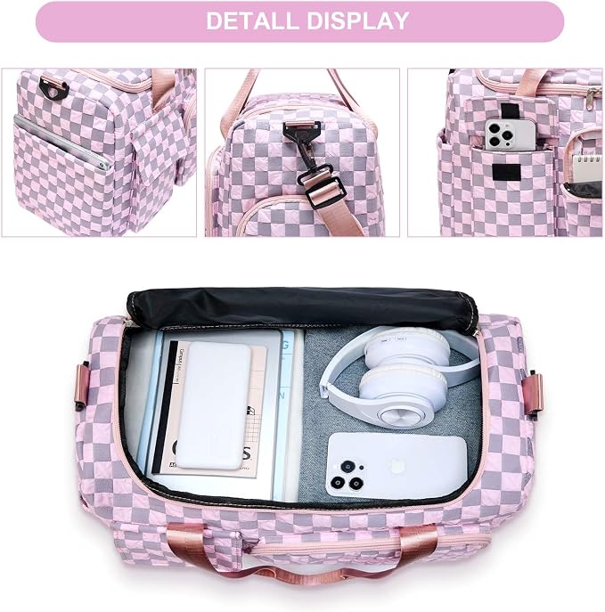 Small Gym Bag for Women, Travel Duffle Bag Carry On Weekender Bag with Shoe Compartment