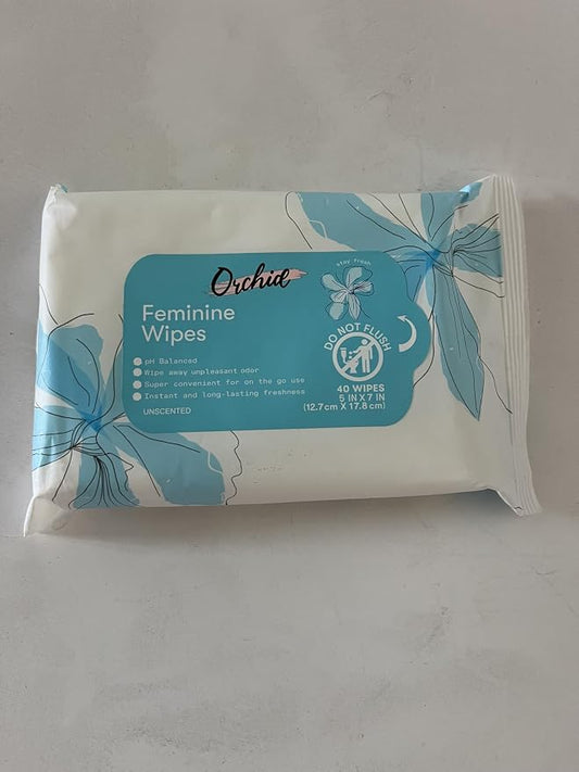 Orchid Feminine Wipes, Unscented, pH Balanced, 5 x 7 in, 40 Count