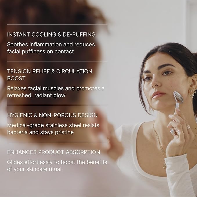 TALOVA - 304-Grade Stainless Steel Facial Roller, Face Roller for Eyes, Double Chin, Jawline & Neck, Reduce Puffiness & Improve Wrinkles, Massage Tool for Anti-Aging, Lifting & Lymphatic Drainage