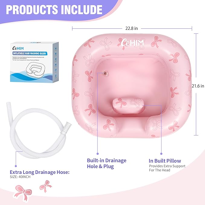 Inflatable Shampoo Basin for Kids - Hair Washing Basin for Children,Teens,Toddler With Neck Support, Portable Shampoo Bowl for use In Bed,on Bathtub,On Floor,or Sink,Tear-Free Rins