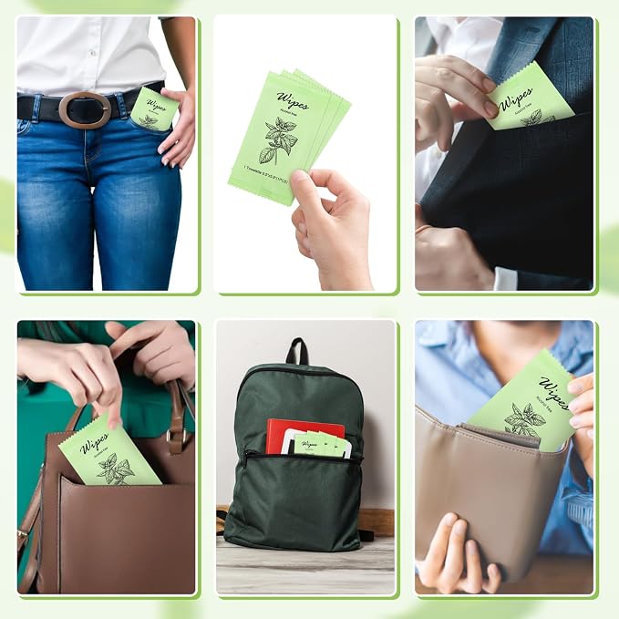Individual Hand Wipes Wet Wipes Travel Size,Wet Wipes Individually Wrapped | 60PCS Bulk Cleansing Travel Size Wipes for Wedding Travel Restaurant Barbecue(Mint)